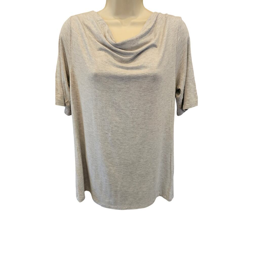 NWOT Tahari grey sz L loose collar career casual 1/2 sleeve comfort stretch